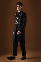 Egret Mirror Yoke Hand Embroidered Designer Kurta - Black