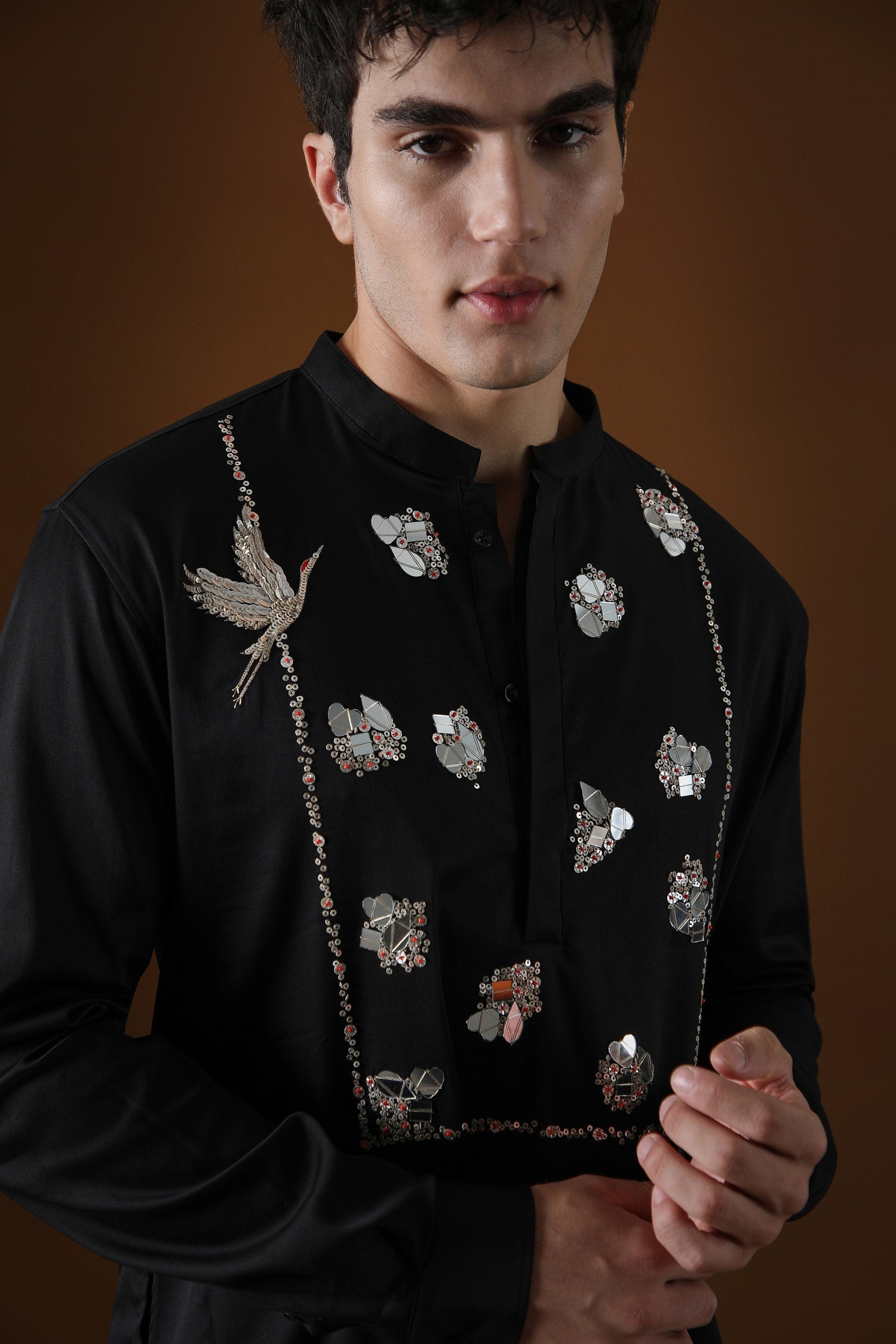 Black Cotton Hand Embroidered Kurta Set