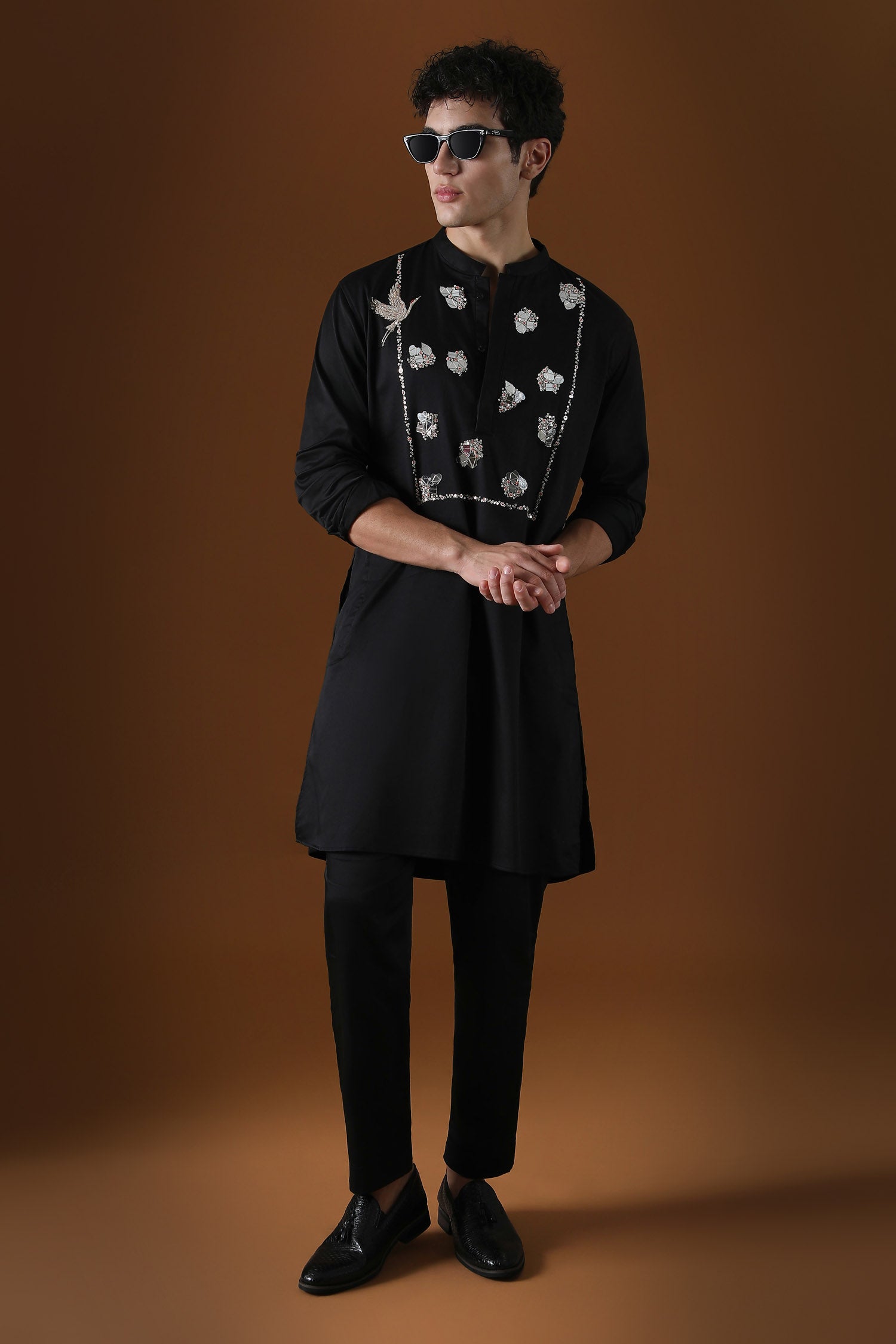 Black Cotton Hand Embroidered Kurta Set