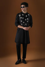 Egret Mirror Yoke Hand Embroidered Designer Kurta - Black