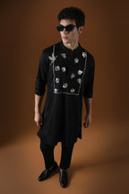 Egret Mirror Yoke Hand Embroidered Designer Kurta - Black