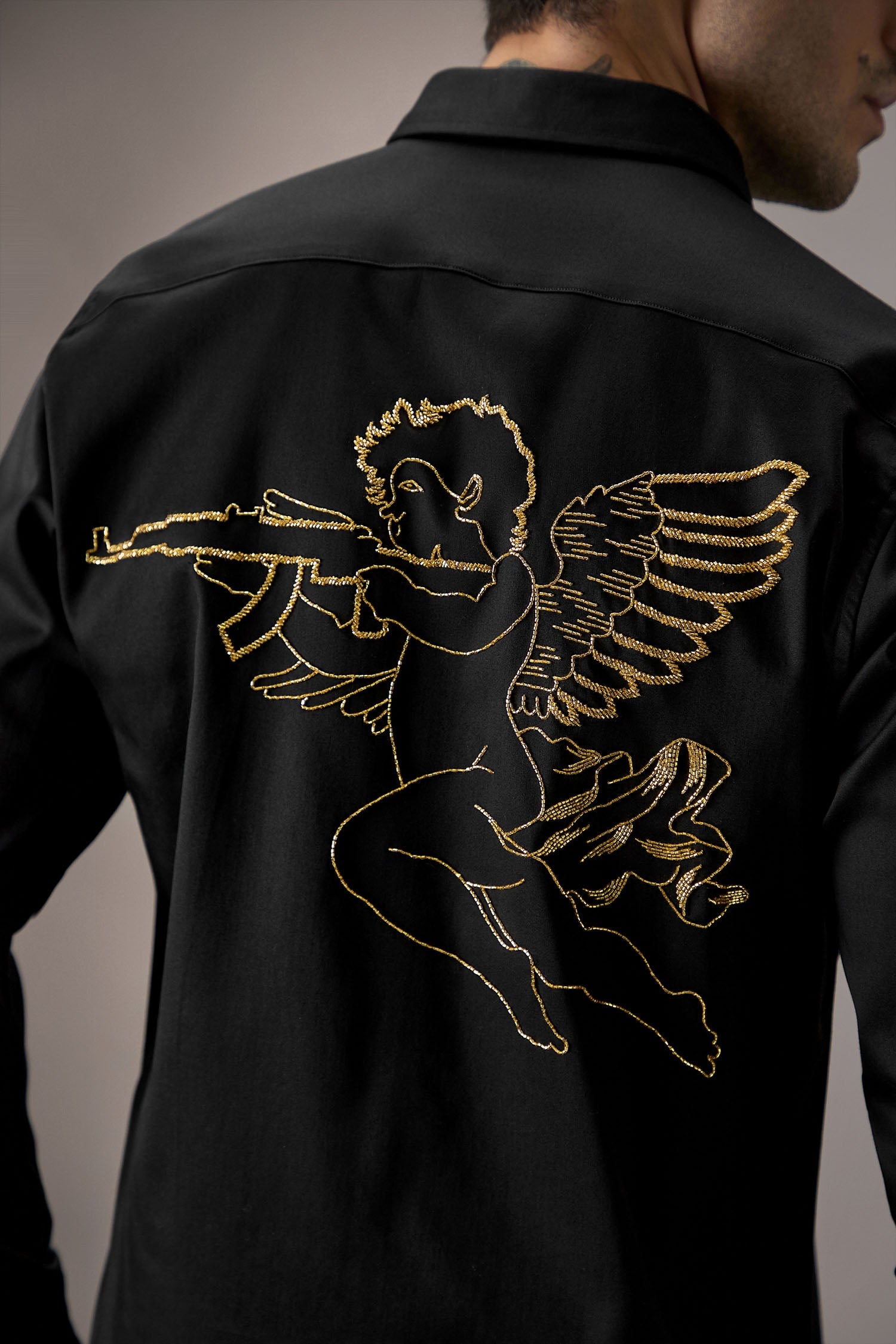 Cupid - Hand Embroidered Designer Shirt - Black