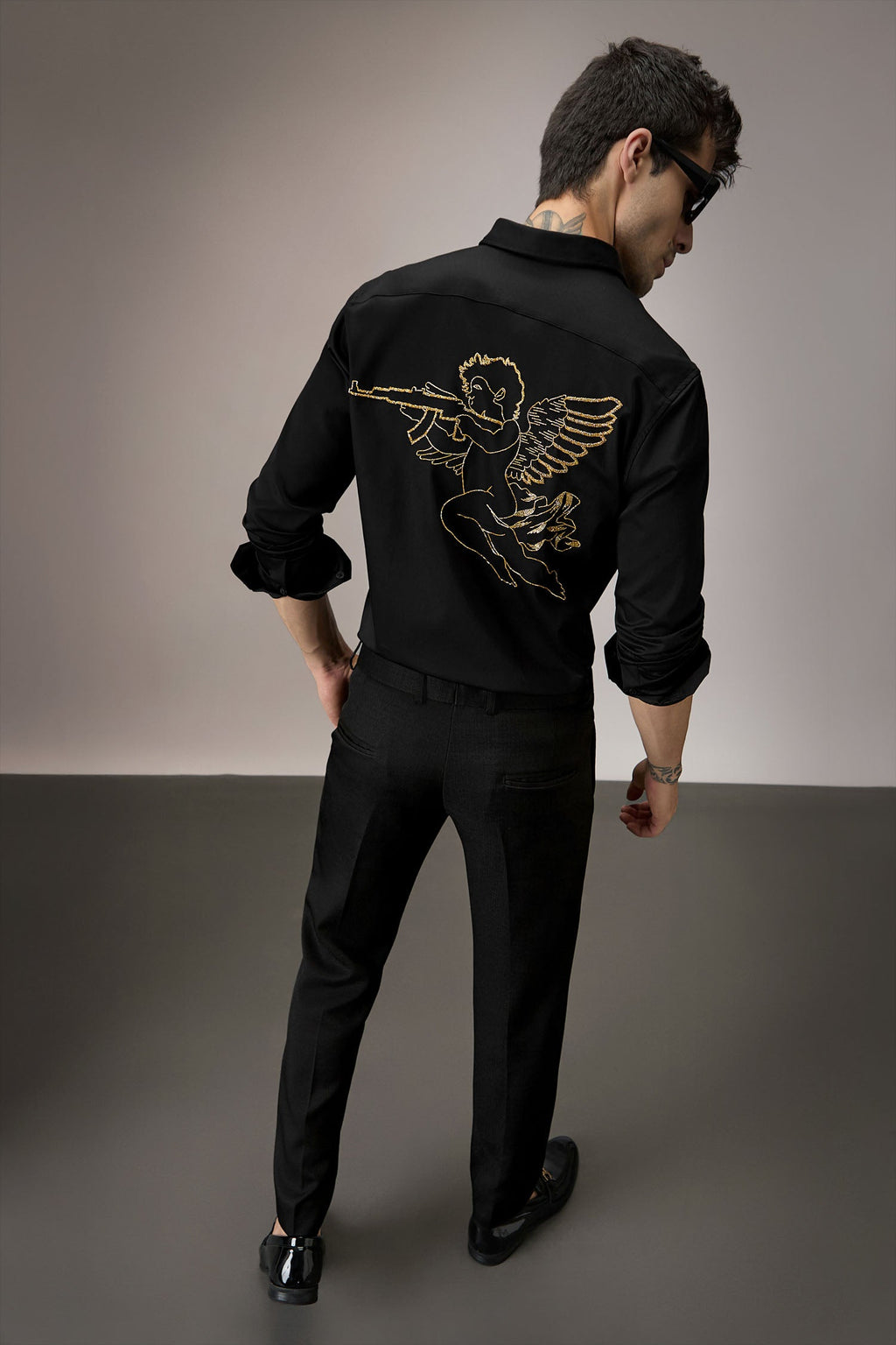 Cupid - Hand Embroidered Designer Shirt - Black