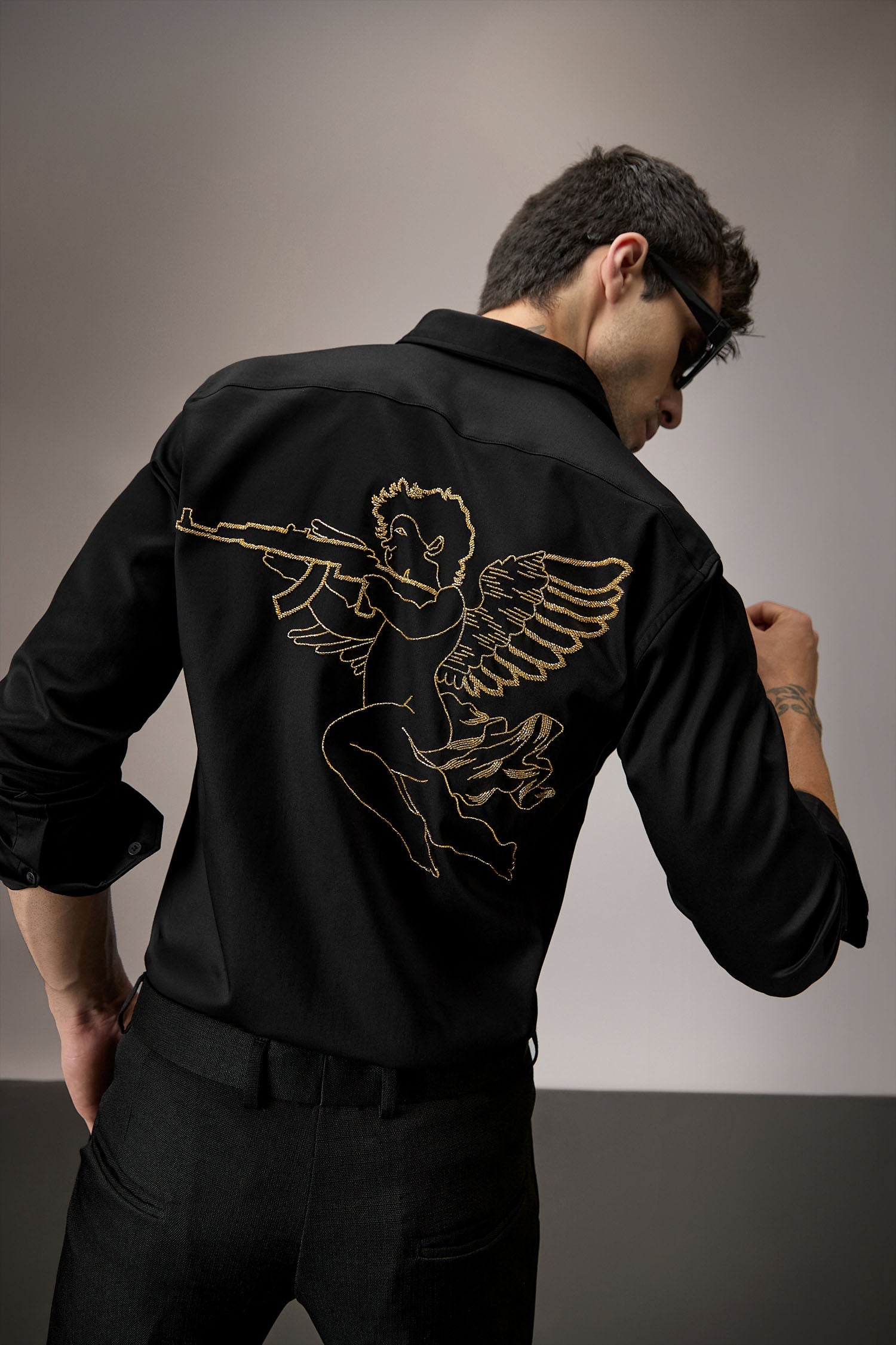 Cupid - Hand Embroidered Designer Shirt - Black