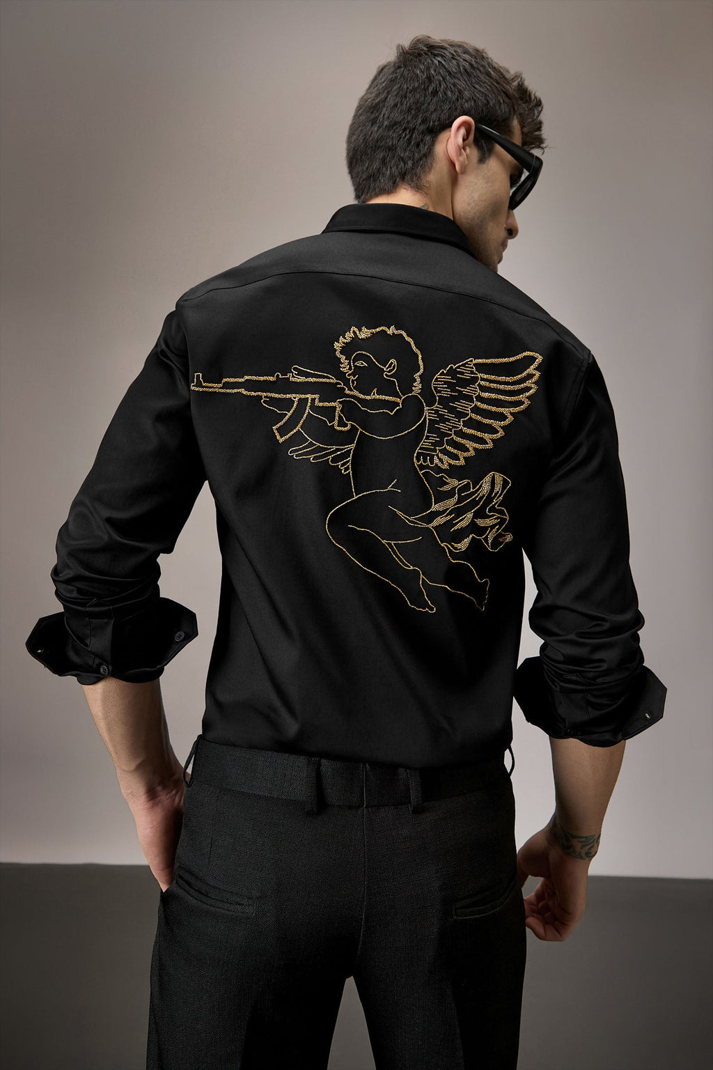 Cupid - Hand Embroidered Designer Shirt - Black