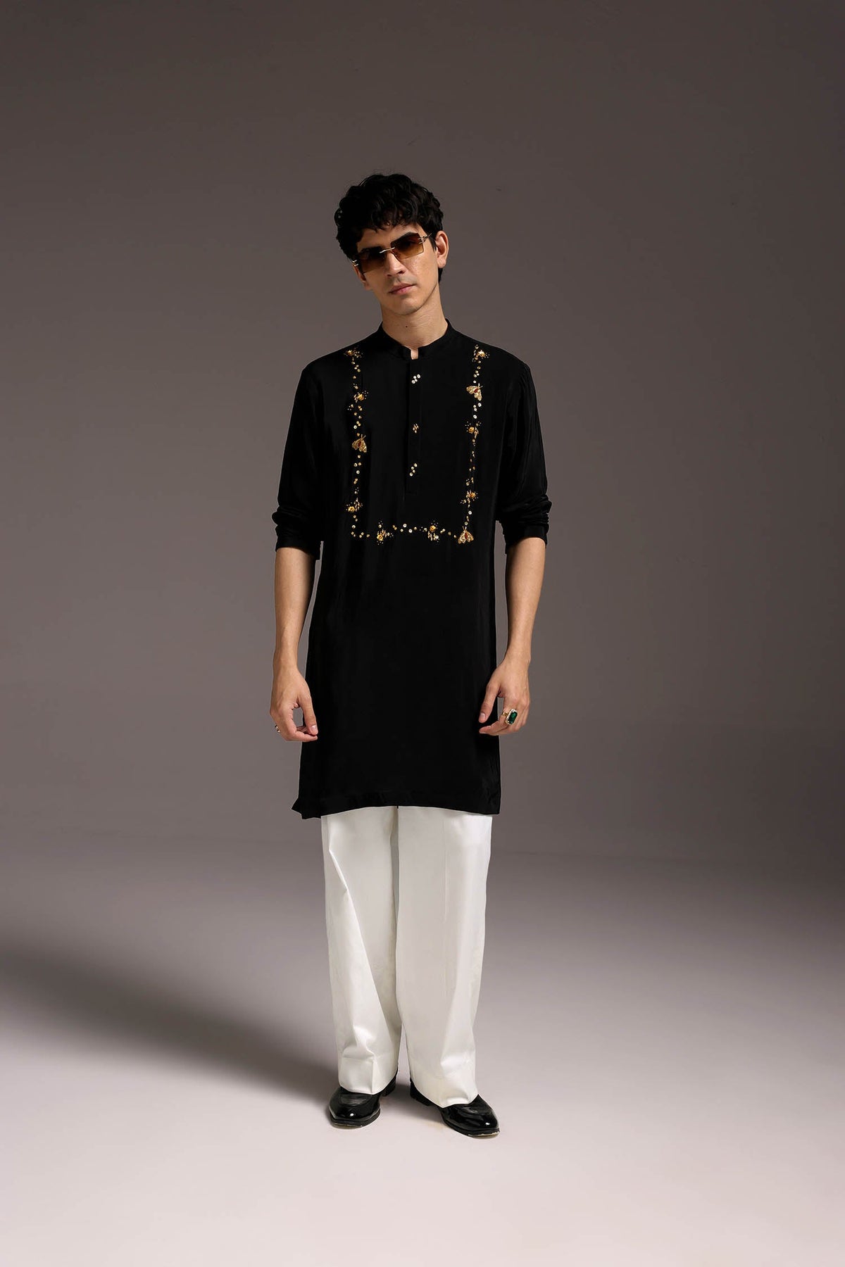 Pollen - Hand Embroidered Designer Kurta - Black