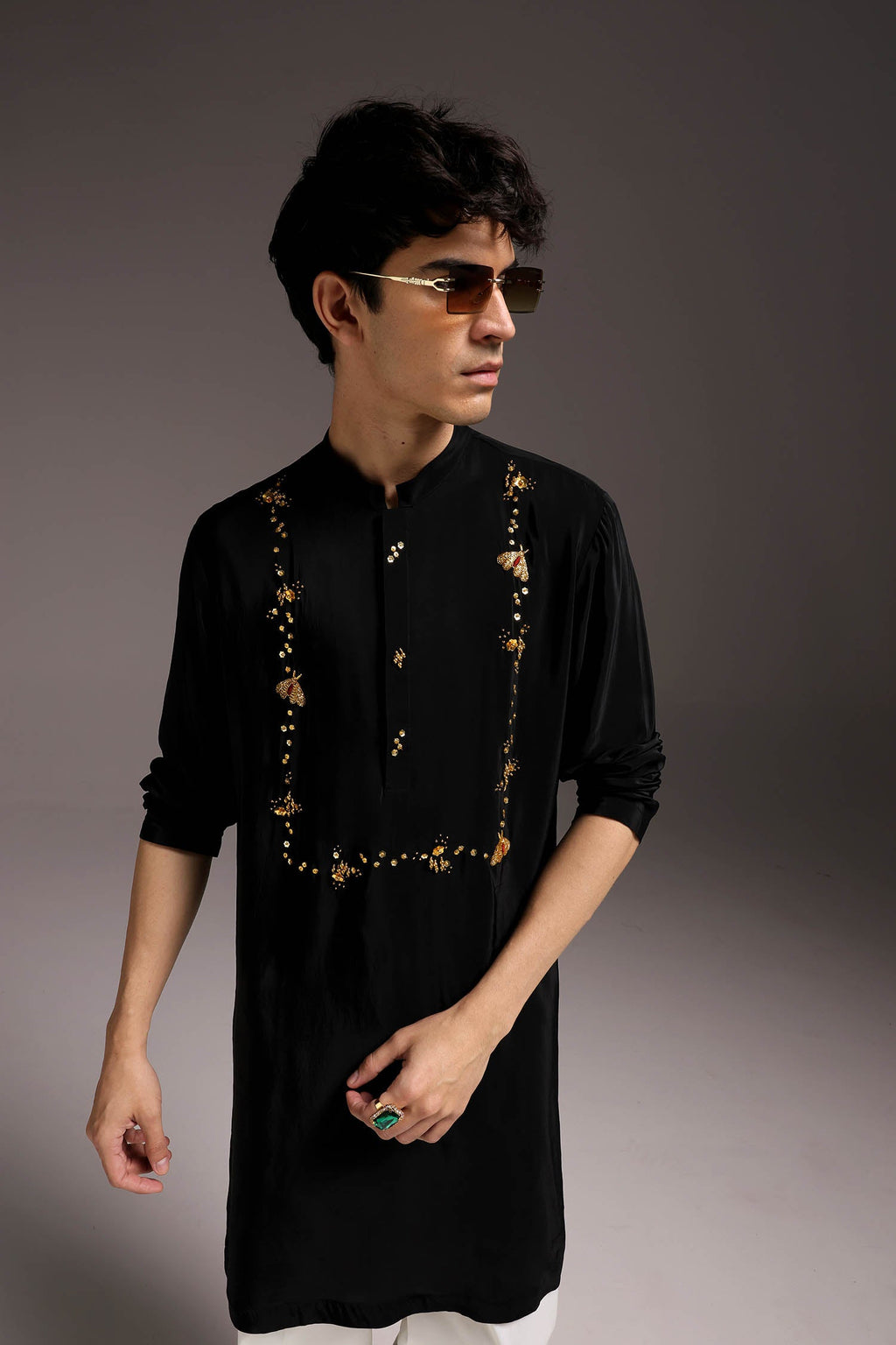 Pollen - Hand Embroidered Designer Kurta - Black