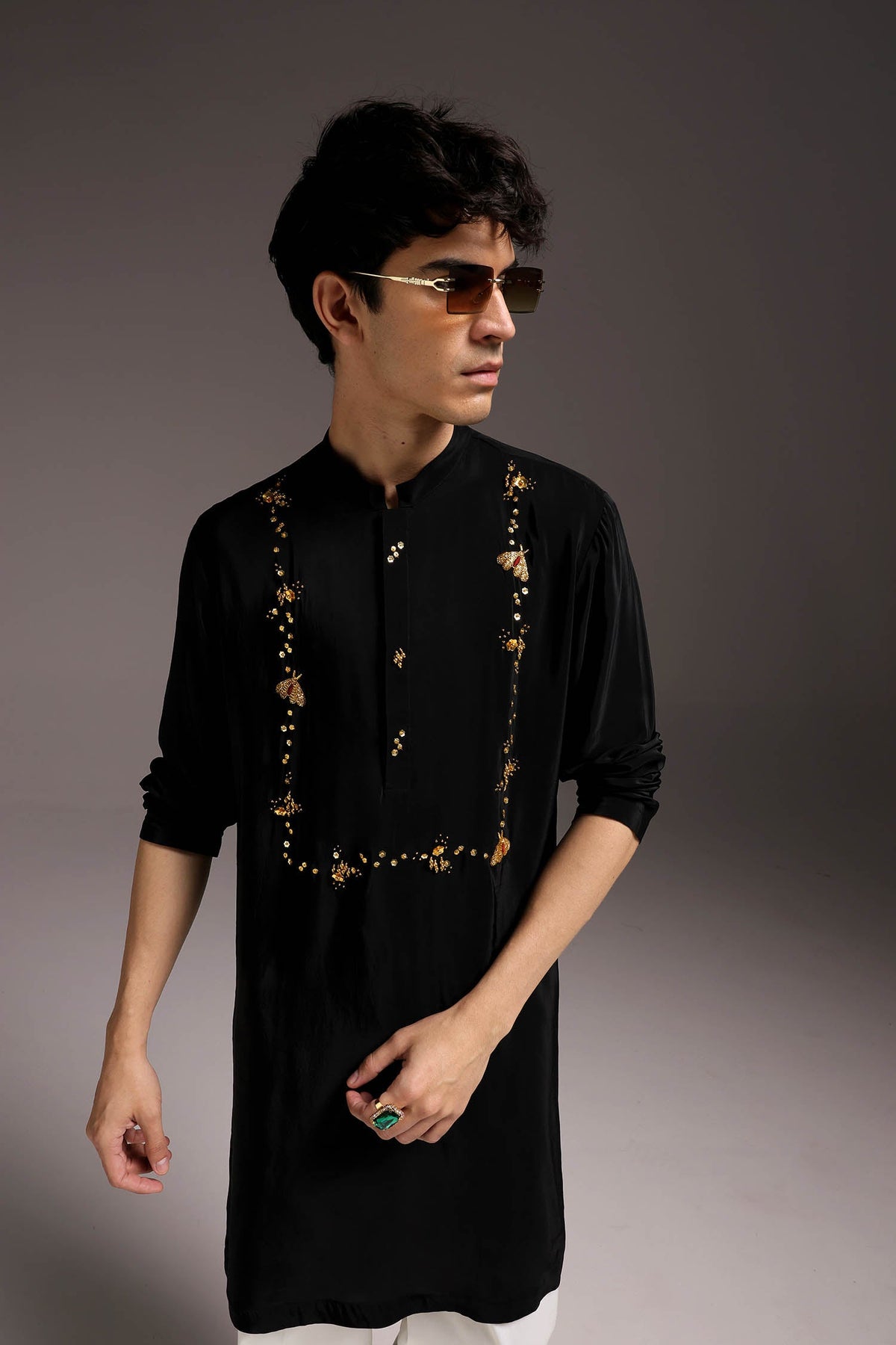 Pollen - Hand Embroidered Designer Kurta - Black
