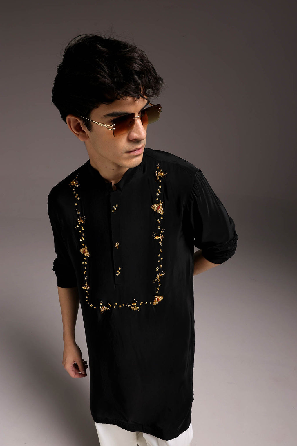 Pollen - Hand Embroidered Designer Kurta - Black