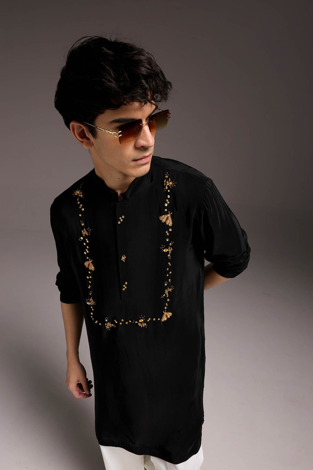 Pollen - Hand Embroidered Designer Kurta - Black