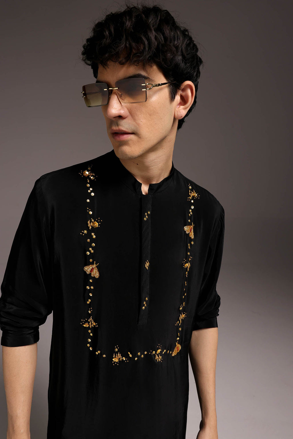 Pollen - Hand Embroidered Designer Kurta - Black
