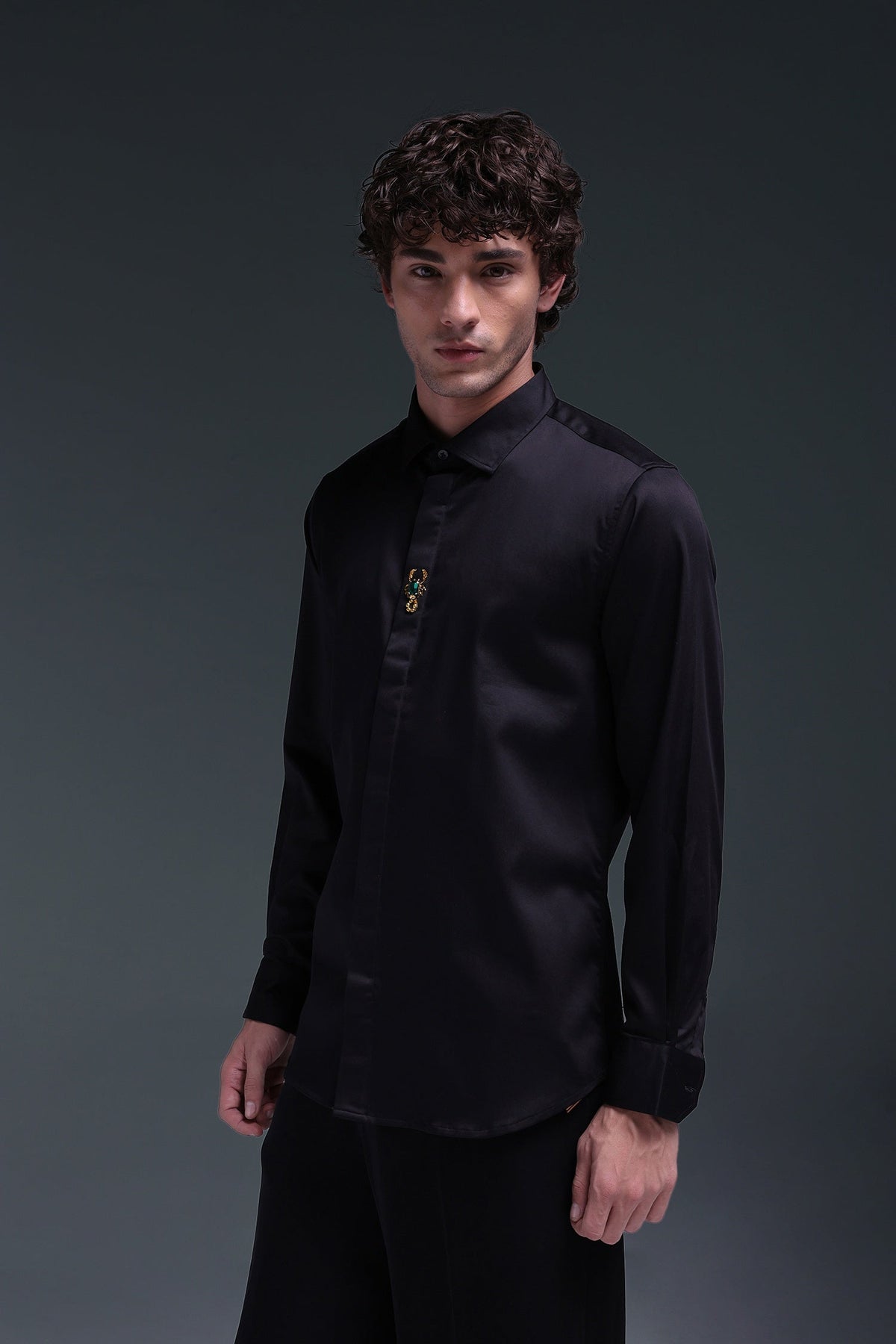 Scourge(Scorpion) - Hand Embroidered Designer Shirt - Black