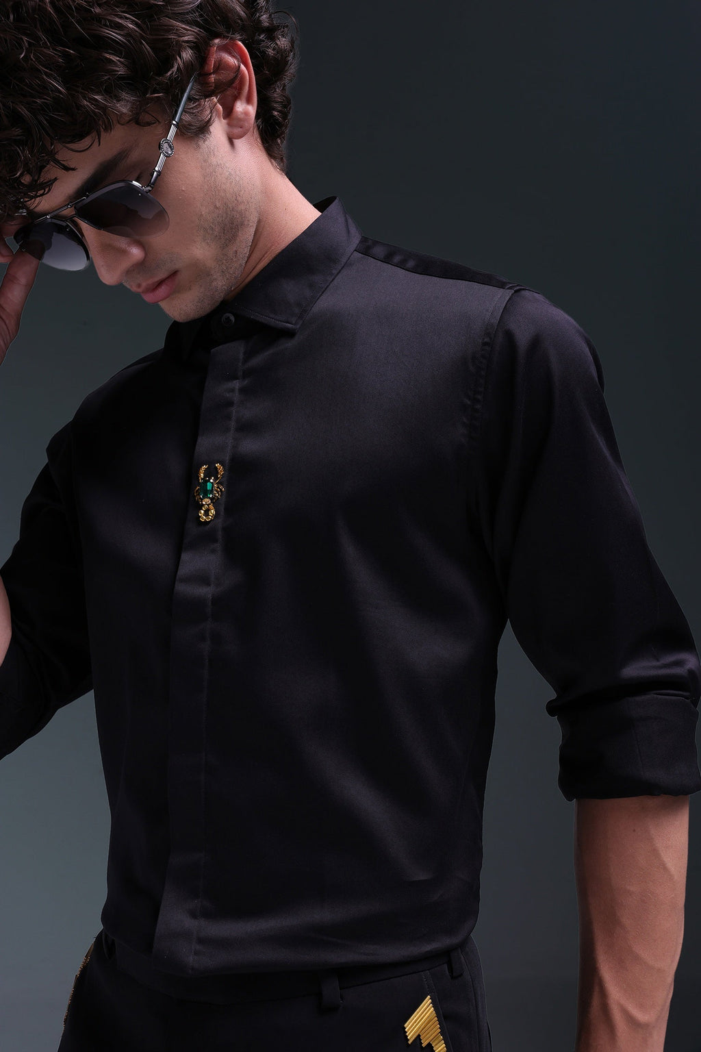 Scourge(Scorpion) - Hand Embroidered Designer Shirt - Black