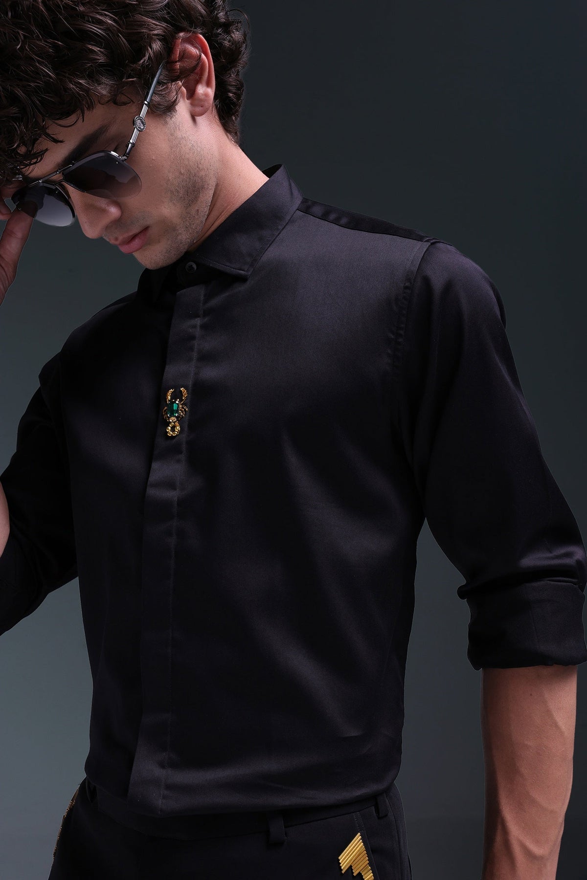 Scourge(Scorpion) - Hand Embroidered Designer Shirt - Black