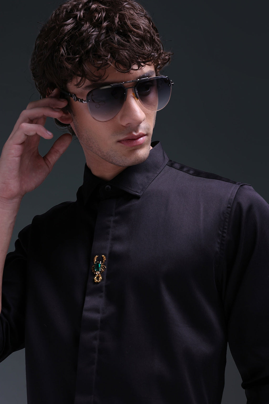 Scourge(Scorpion) - Hand Embroidered Designer Shirt - Black