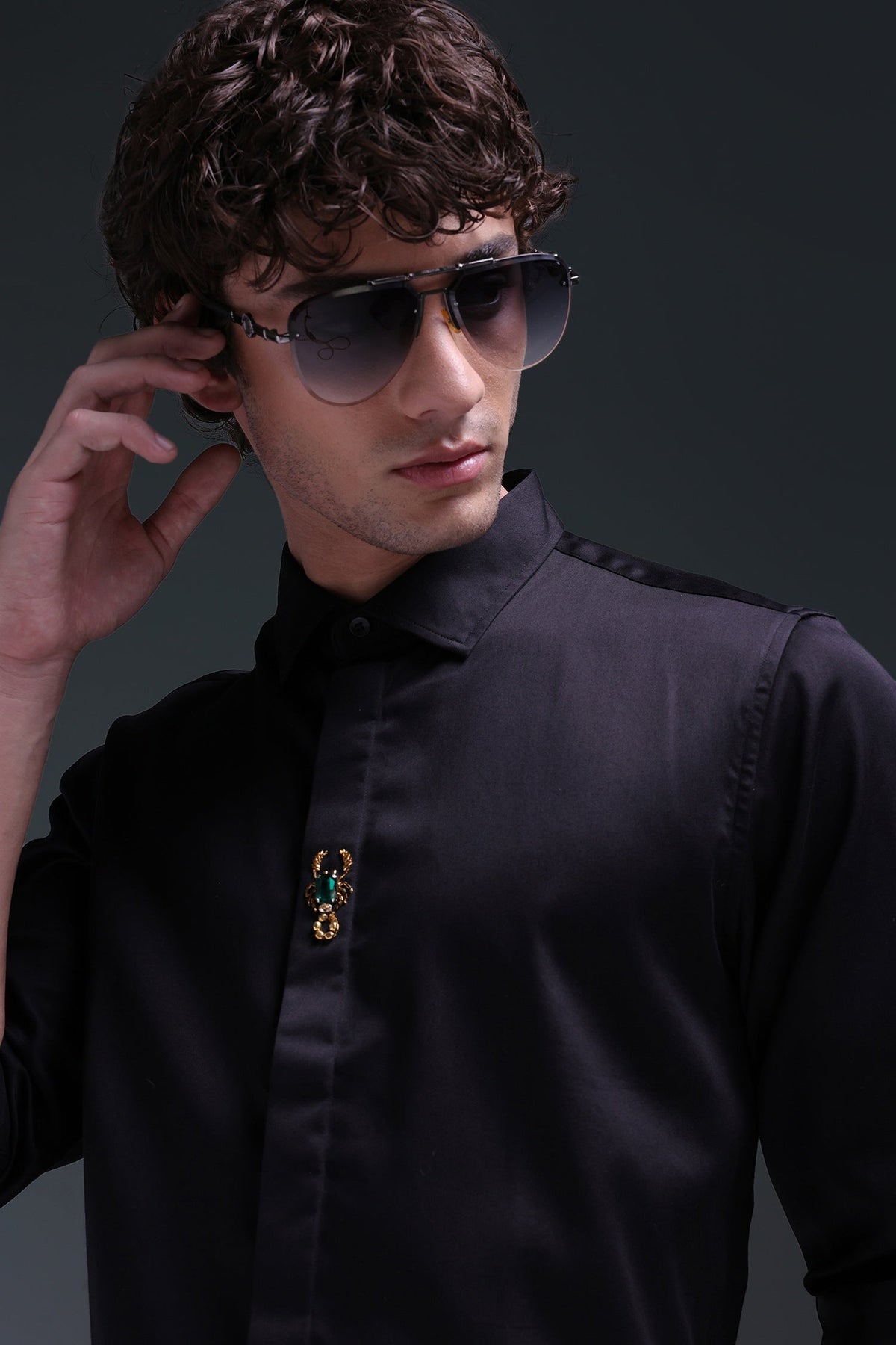 Scourge(Scorpion) - Hand Embroidered Designer Shirt - Black