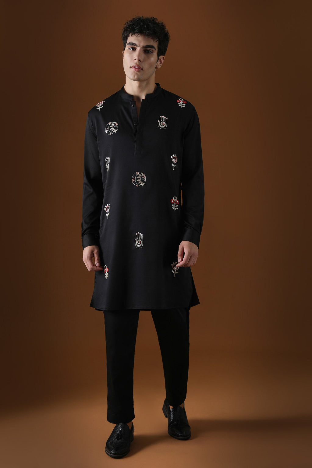 Hamsa Hand Embroidered Designer Kurta - Black
