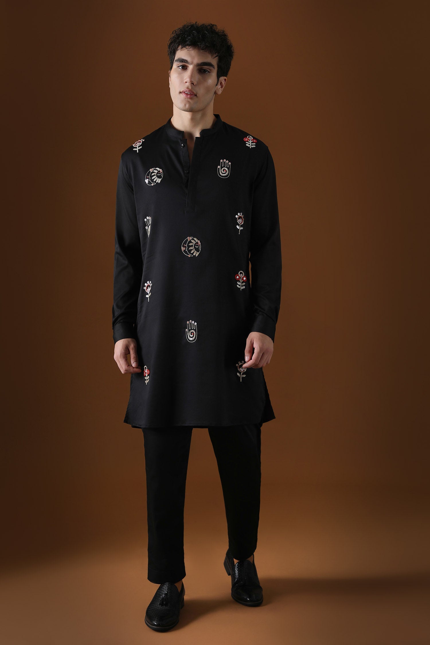 Hamsa Hand Embroidered Designer Kurta - Black