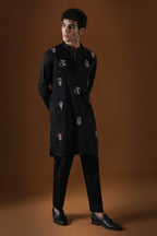 Hamsa Hand Embroidered Designer Kurta - Black