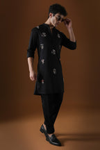 Hamsa Hand Embroidered Designer Kurta - Black