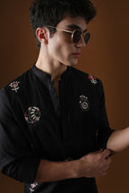 Hamsa Hand Embroidered Designer Kurta - Black