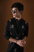 Hamsa Hand Embroidered Designer Kurta - Black