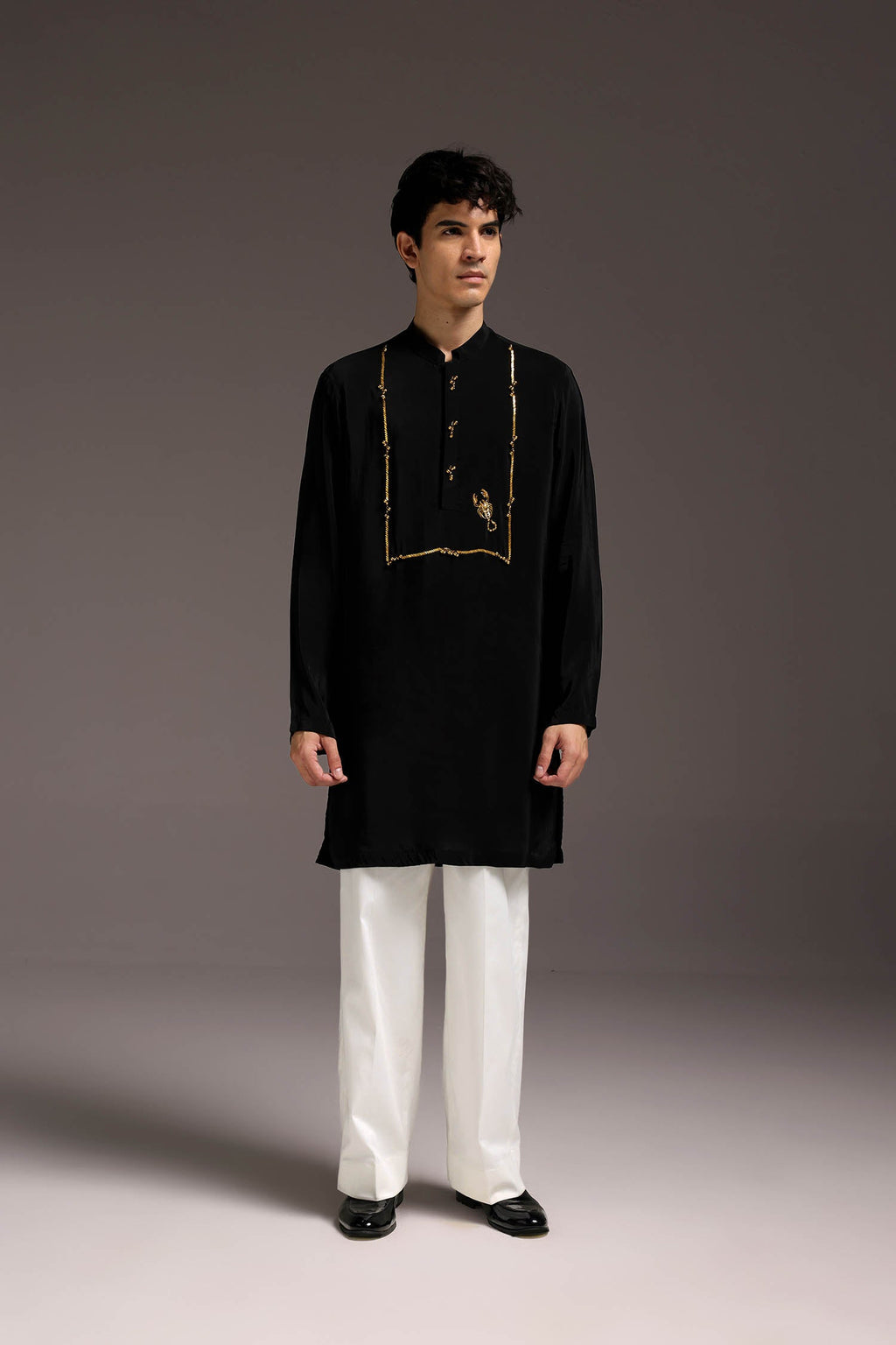 Jagged(Scorpion) - Hand Embroidered Designer Kurta - Black