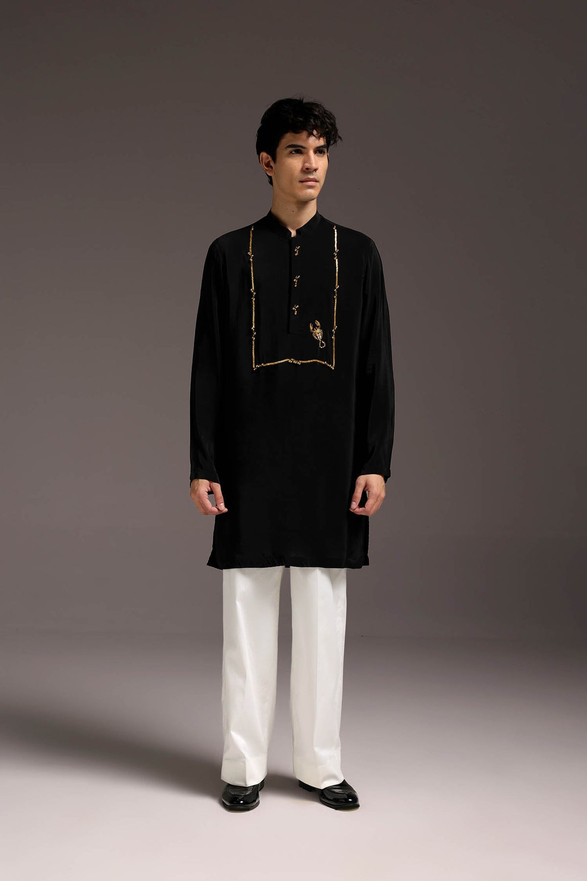 Jagged(Scorpion) - Hand Embroidered Designer Kurta - Black