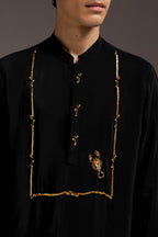Jagged(Scorpion) - Hand Embroidered Designer Kurta - Black