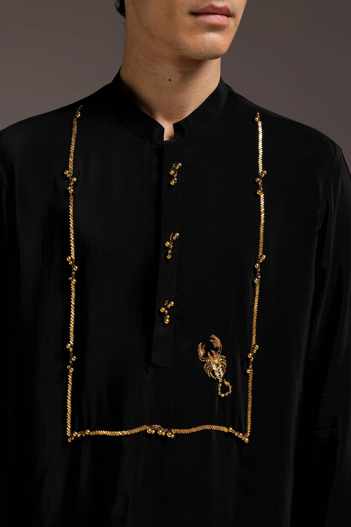 Jagged(Scorpion) - Hand Embroidered Designer Kurta - Black