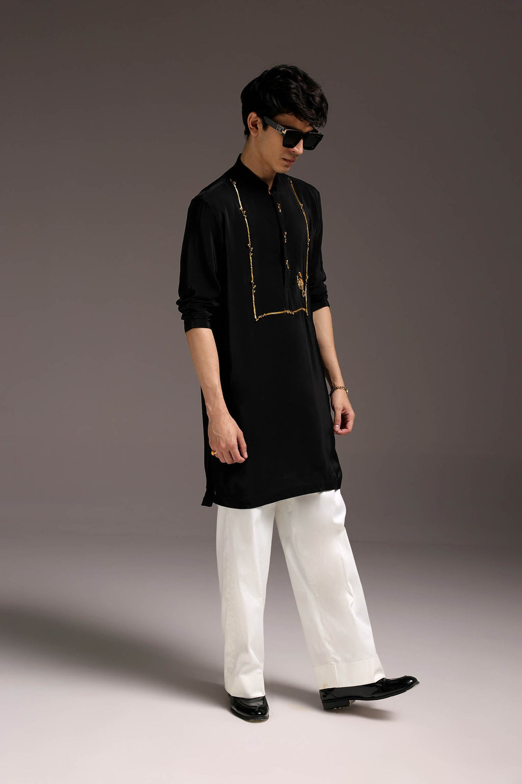 Jagged(Scorpion) - Hand Embroidered Designer Kurta - Black