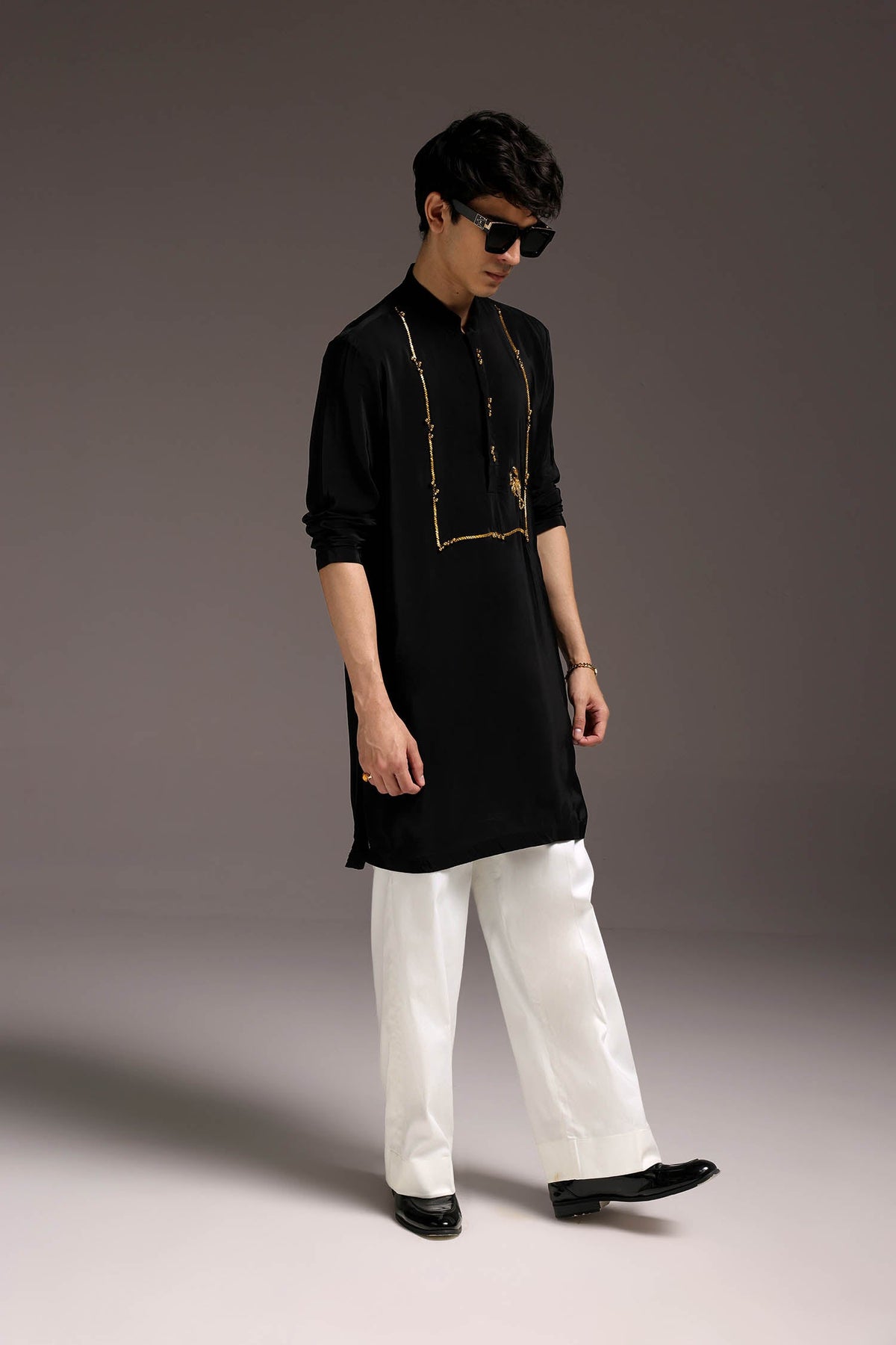 Jagged(Scorpion) - Hand Embroidered Designer Kurta - Black