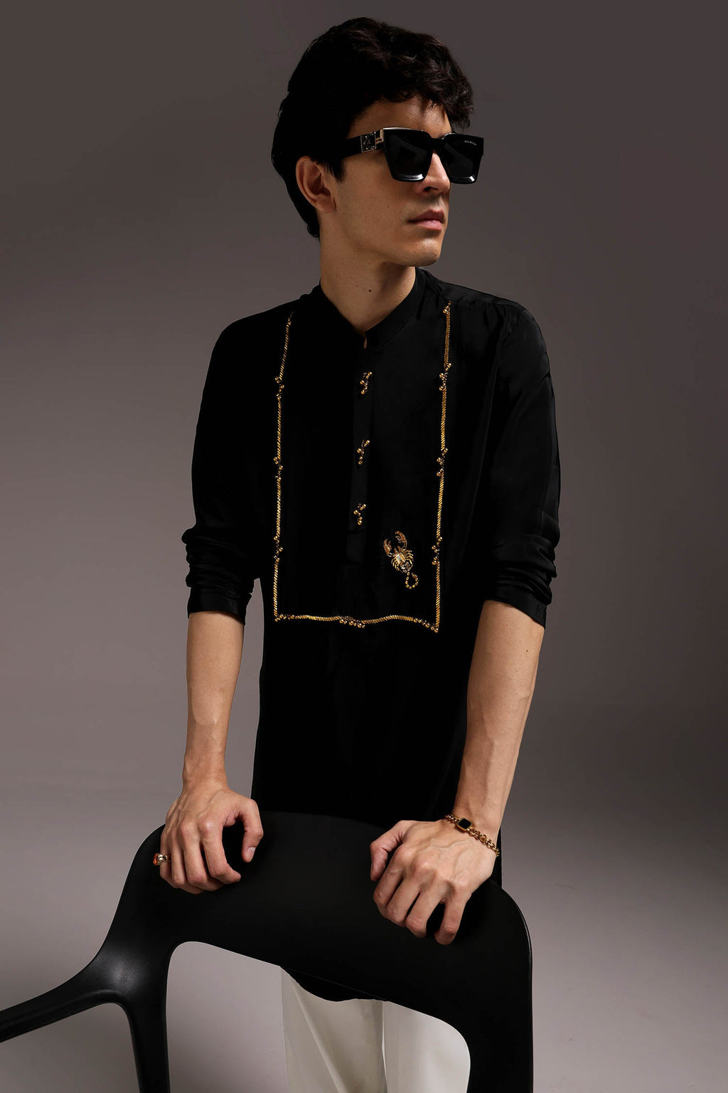 Jagged(Scorpion) - Hand Embroidered Designer Kurta - Black