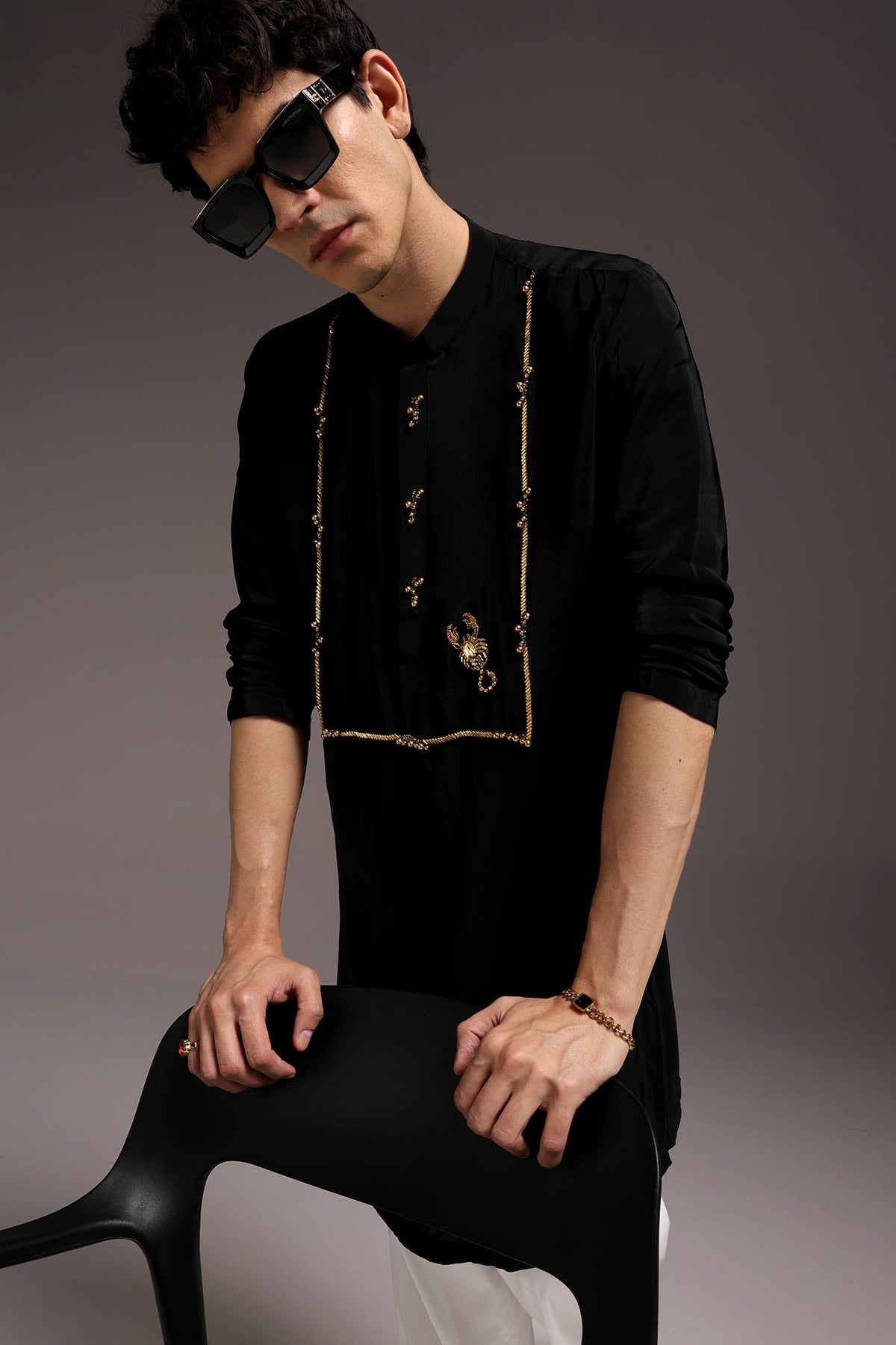 Jagged(Scorpion) - Hand Embroidered Designer Kurta - Black