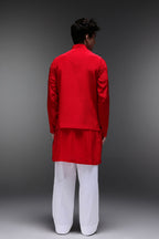 Cretan(Bull) - Hand Embroidered Designer Bundi With Kurta - Red