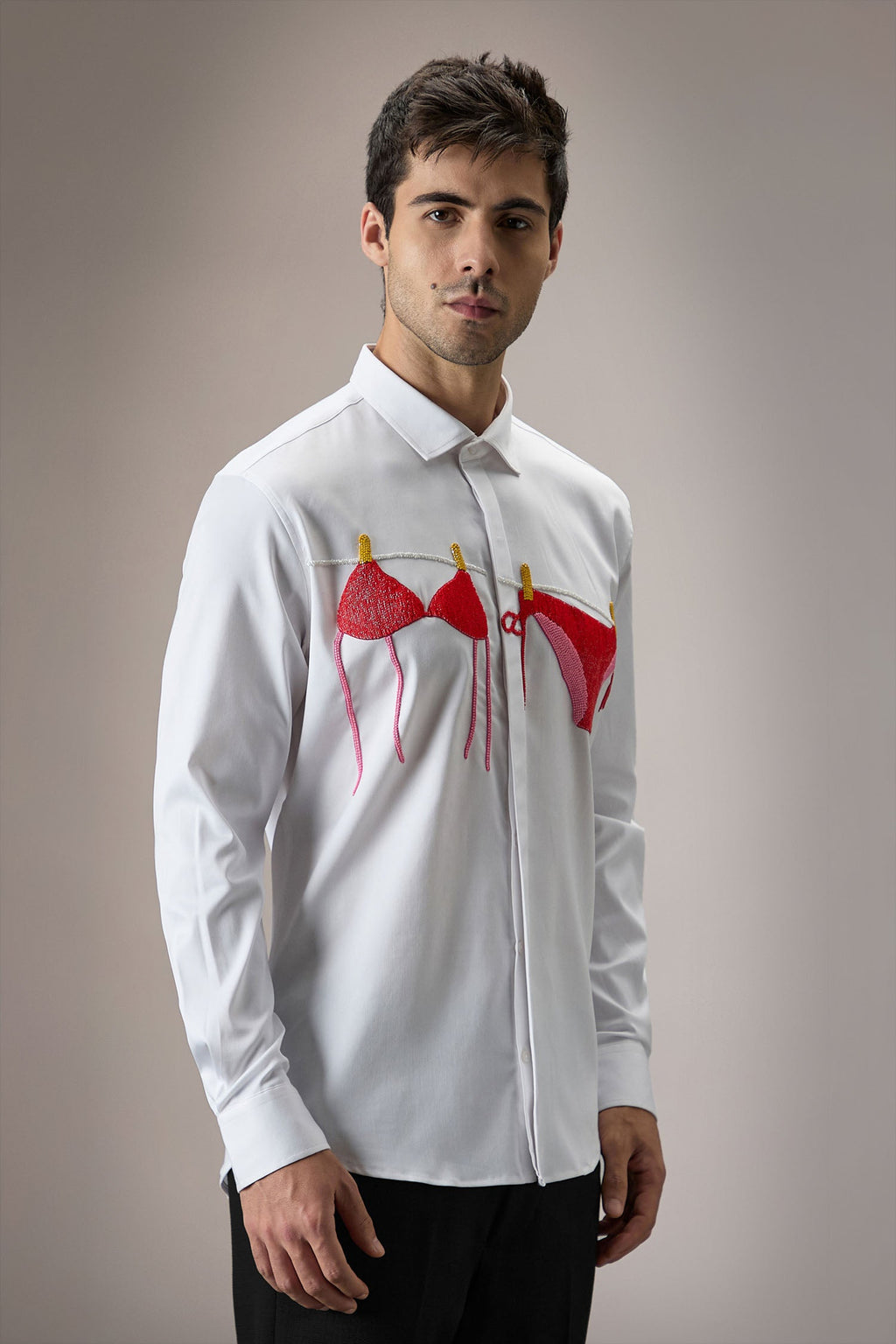 Bikini - Hand Embroidered Designer Shirt - White