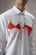 Bikini - Hand Embroidered Designer Shirt - White
