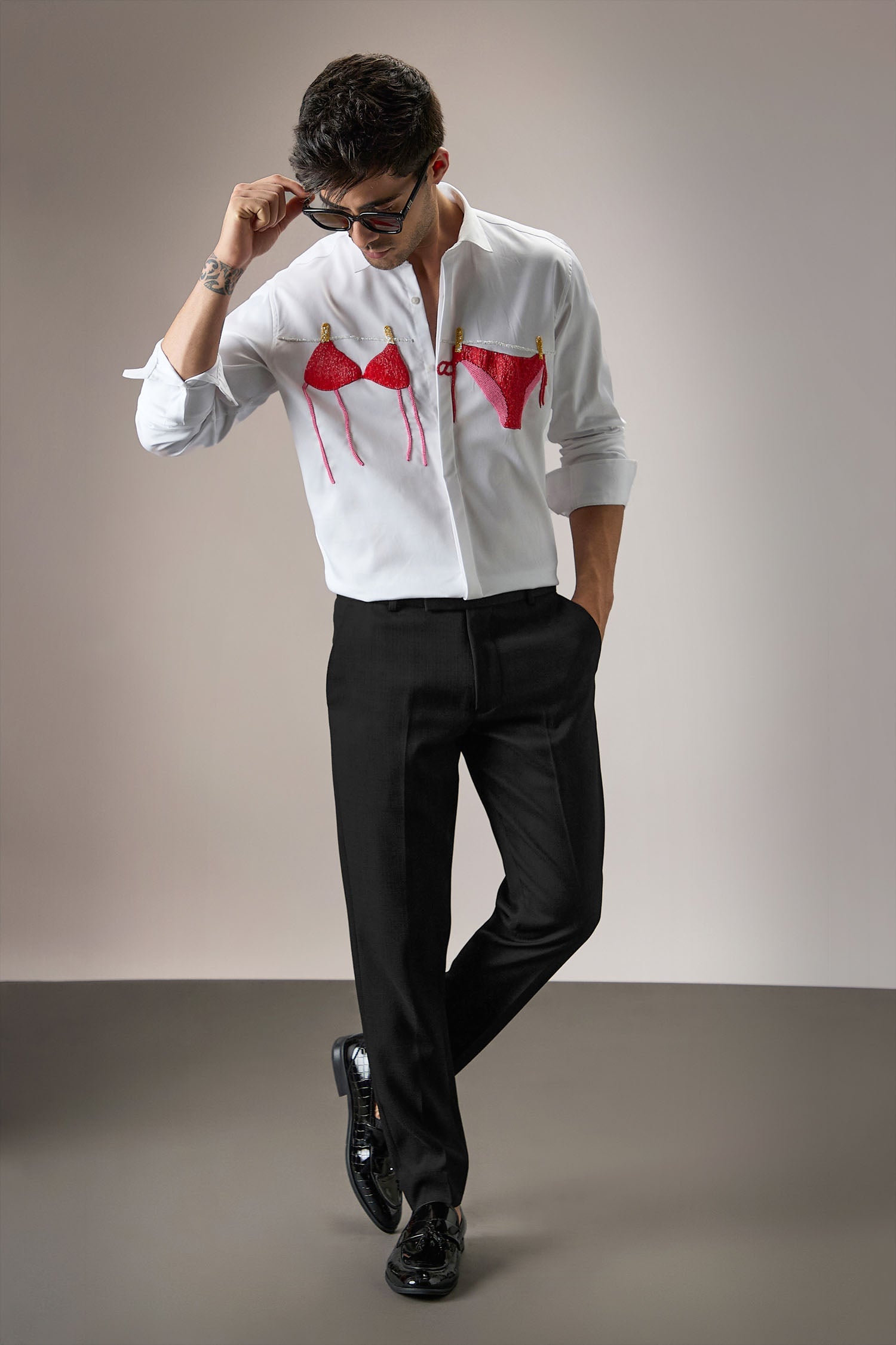 Bikini - Hand Embroidered Designer Shirt - White