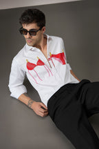 Bikini - Hand Embroidered Designer Shirt - White