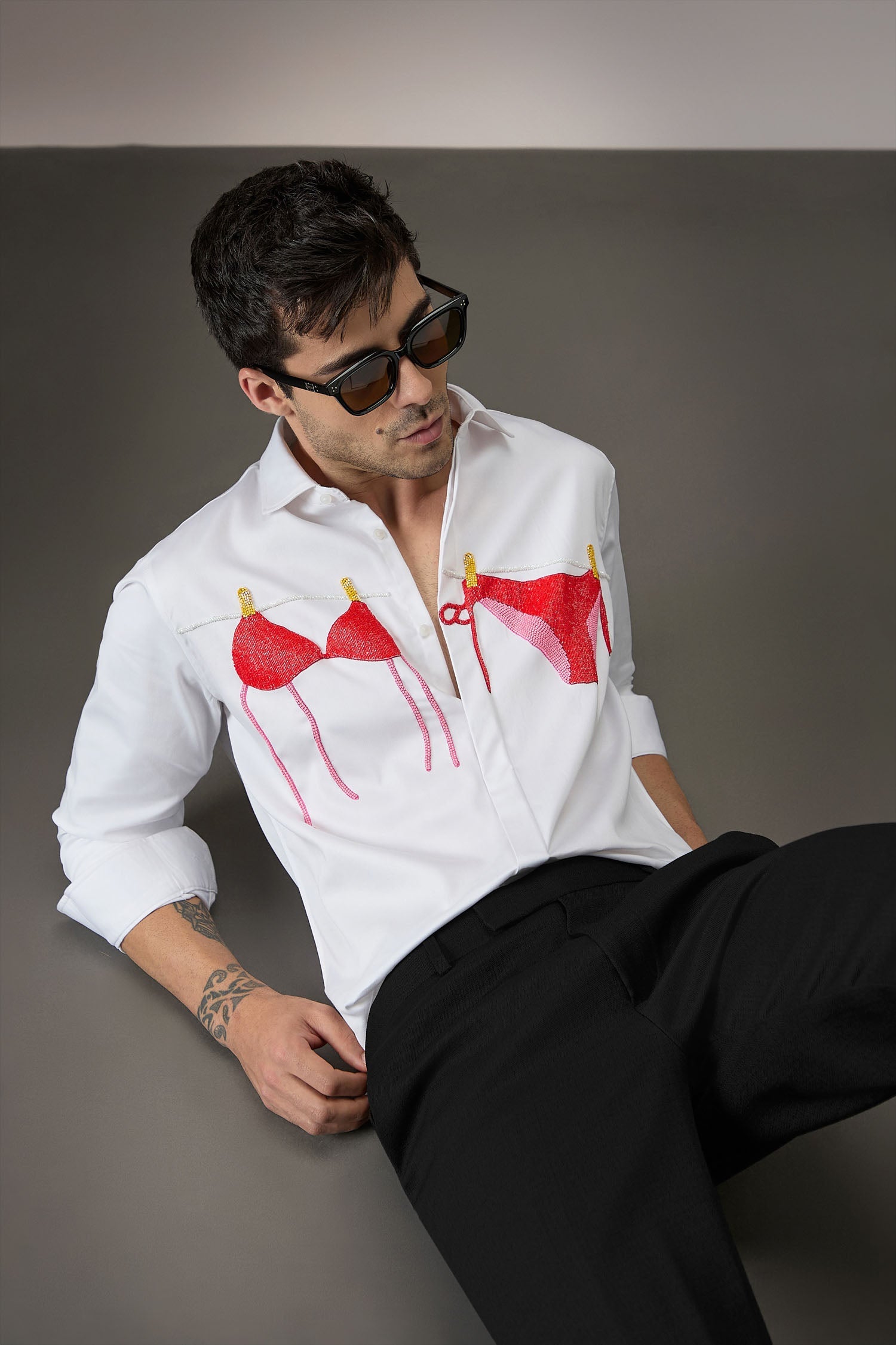 Bikini - Hand Embroidered Designer Shirt - White