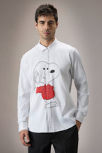 Snoopy Hand Embroidered Designer Shirt - White