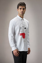 Snoopy Hand Embroidered Designer Shirt - White