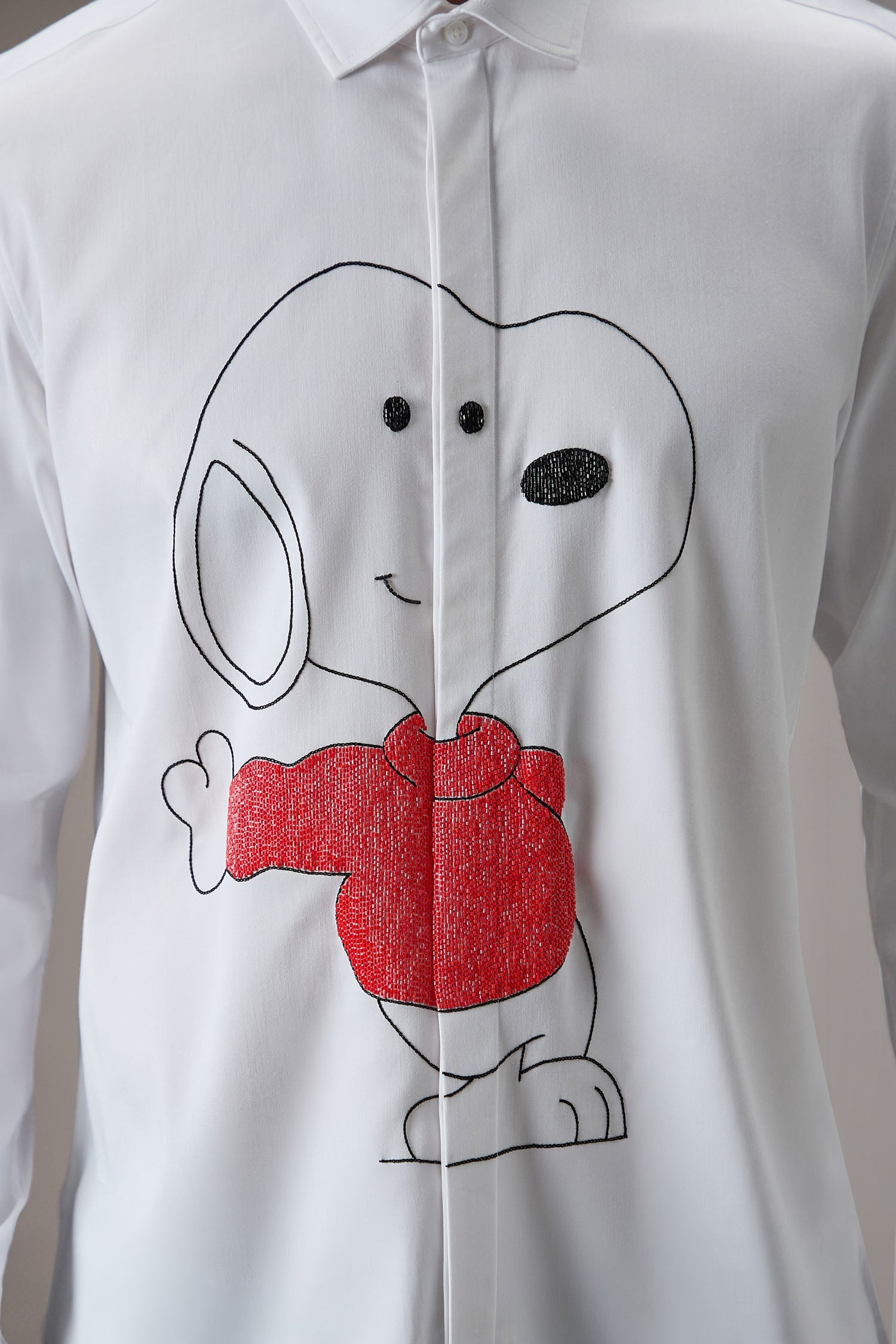 Snoopy Hand Embroidered Designer Shirt - White
