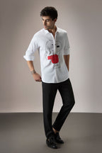 Snoopy Hand Embroidered Designer Shirt - White