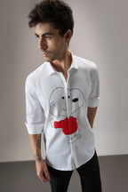 Snoopy Hand Embroidered Designer Shirt - White