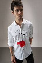 Snoopy Hand Embroidered Designer Shirt - White