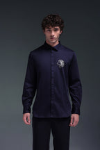 Leo(Lion) - Hand Embroidered Designer Shirt - Navy