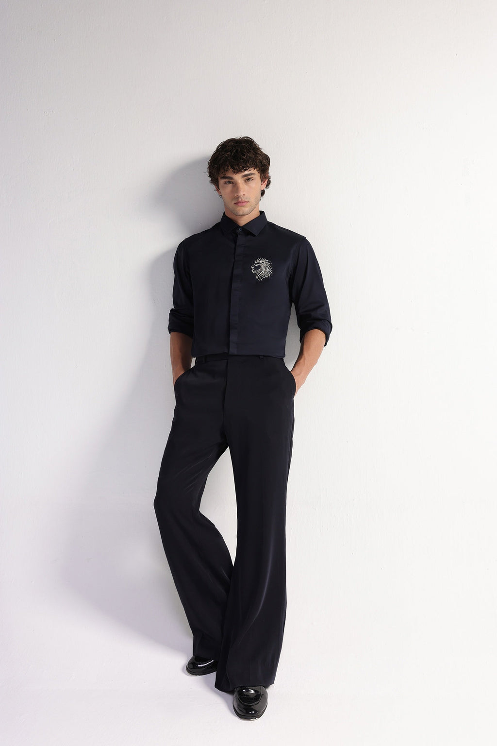 Leo(Lion) - Hand Embroidered Designer Shirt - Navy