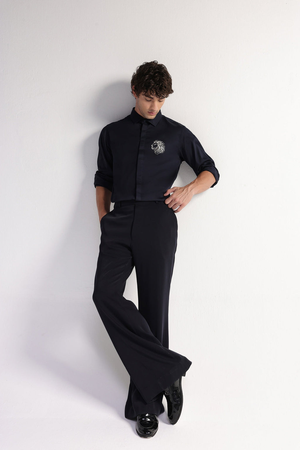 Leo(Lion) - Hand Embroidered Designer Shirt - Navy