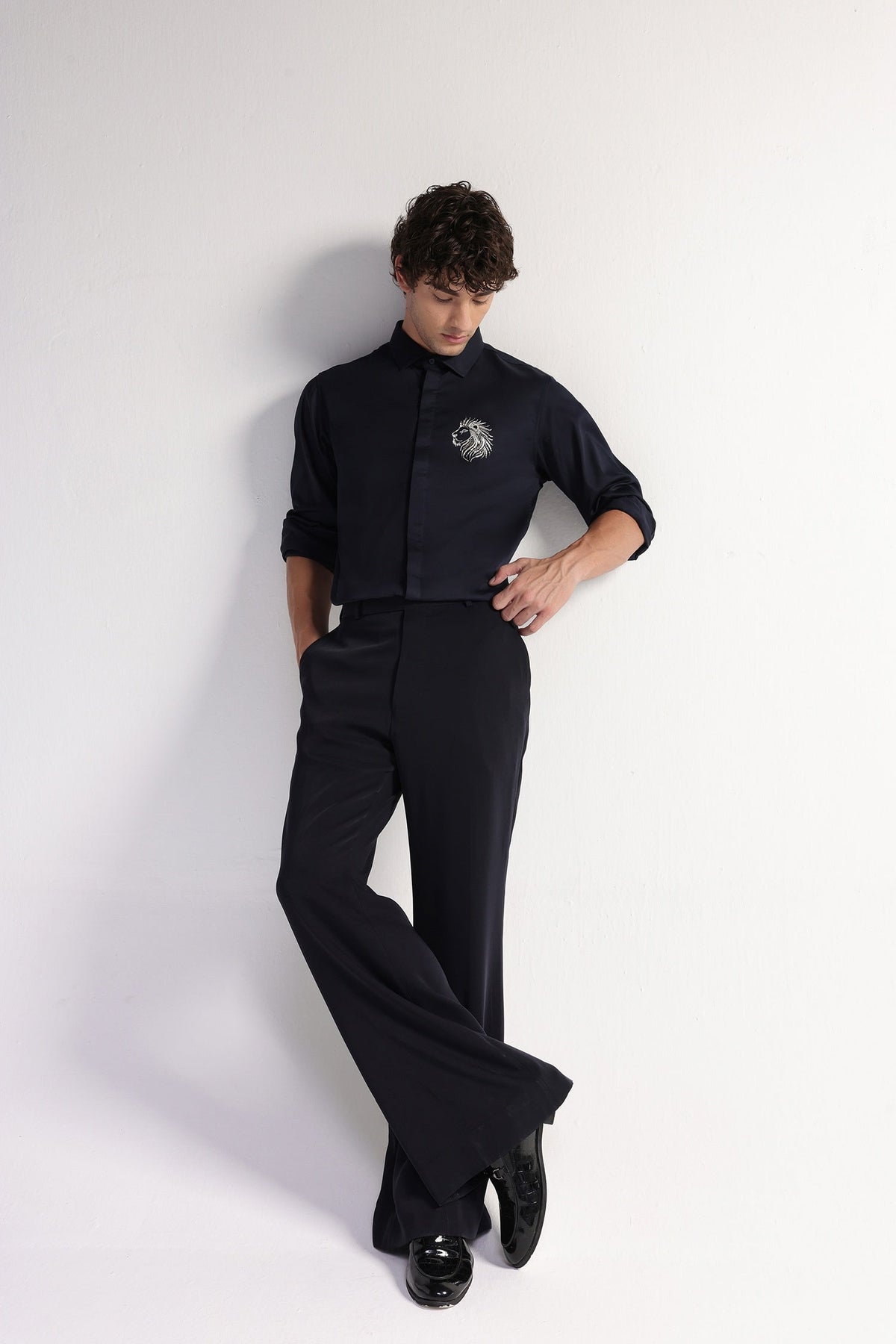 Leo(Lion) - Hand Embroidered Designer Shirt - Navy
